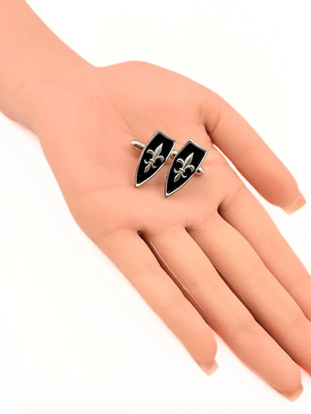Hickok Signed Silver Plated Mid Century Neo Classical Fleur De Lis Cufflinks